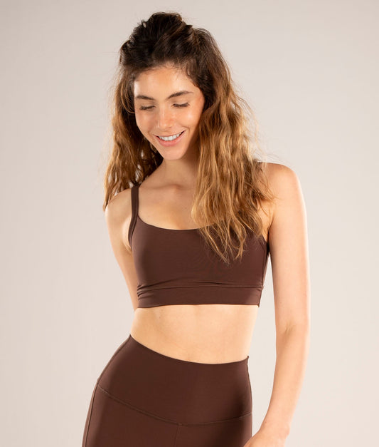 STRAPPY SPORTS BRA - COCOA BROWN
